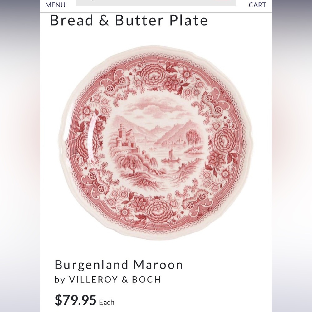 Burgenland Maroon Bread and Butter plate by VILLEROY & BOCH- VINTAGE, new.